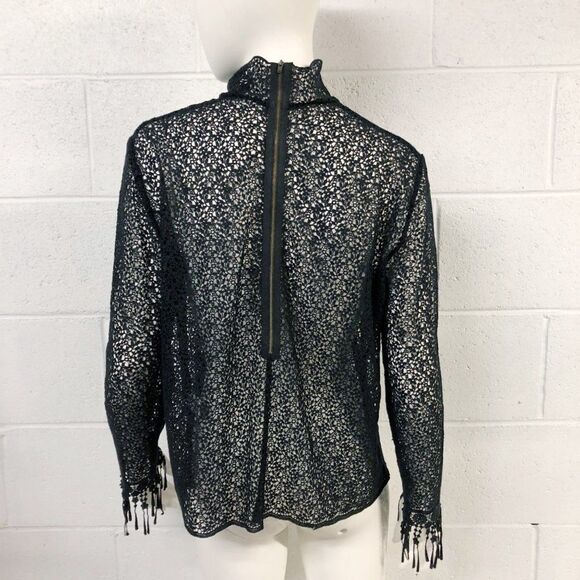 Saloni Mia Black Lace Fringed Cuff Top - Picture 3 of 8